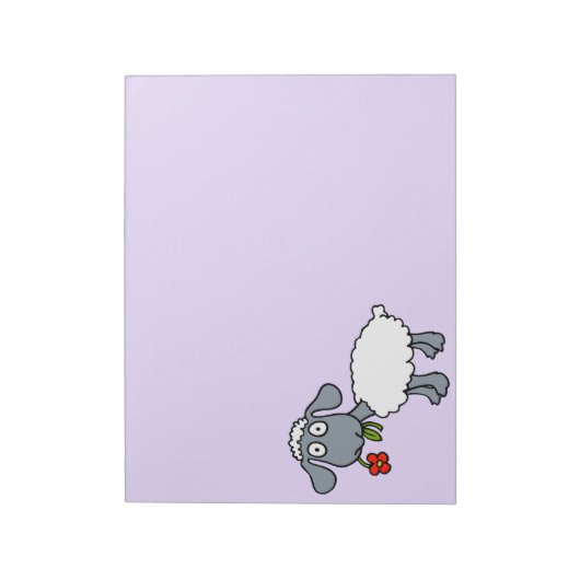 Schattig wit lam schapen met rode bloem notitieblok (Linkerzijde)