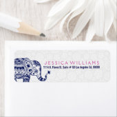 Schattig wit & marineblauw bloemenolifant etiket (Insitu)