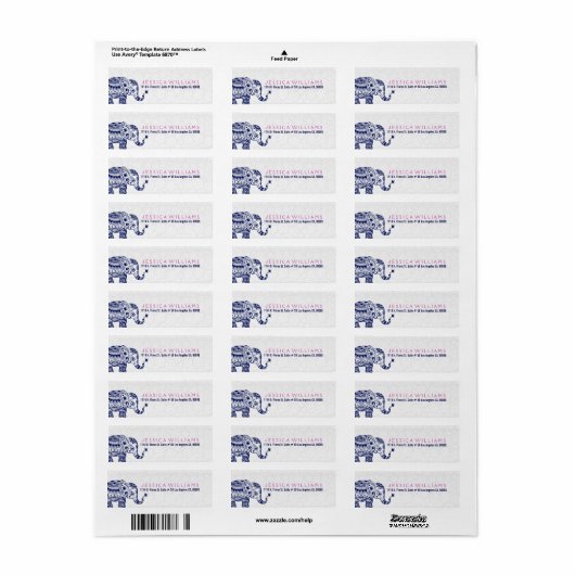 Schattig wit & marineblauw bloemenolifant etiket (Full Sheet)