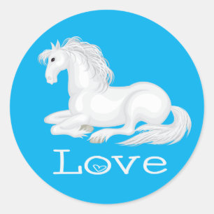 Schattig Wit Paard Ruiters Paarden Liefde Cowgirl Ronde Sticker