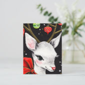 Schattig wit rendier met grote rode boog briefkaart (Staand voorkant)