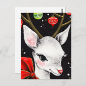 Schattig wit rendier met grote rode boog briefkaart (Voorkant / Achterkant)