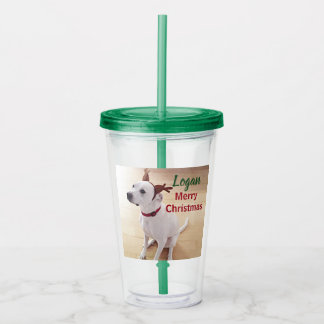 Schattig Wit Rendier Puppie Hond Foto Kerstmis  Acryl Drinkbeker
