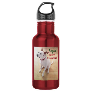 Schattig Wit Rendier Puppie Hond Foto Kerstmis Waterfles