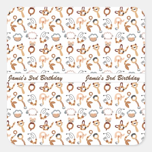 Schattig wit Speelgoed Boho Patroon Illustratie Ve Vierkante Sticker (Voorkant)