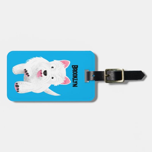 Schattig wit west highland terrier cartoon bagagelabel (Voorkant horizontaal)