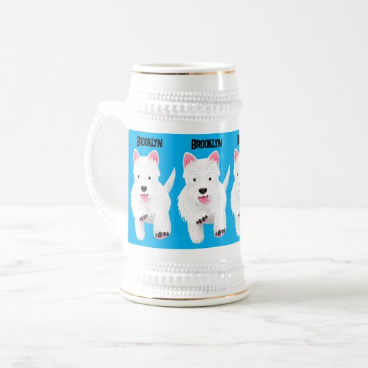 Schattig wit west highland terrier cartoon bierpul (Voorkant links)