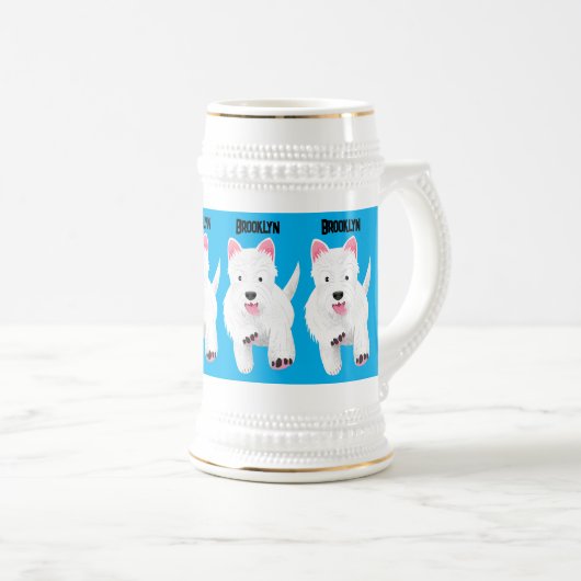 Schattig wit west highland terrier cartoon bierpul (Voorkant rechts)