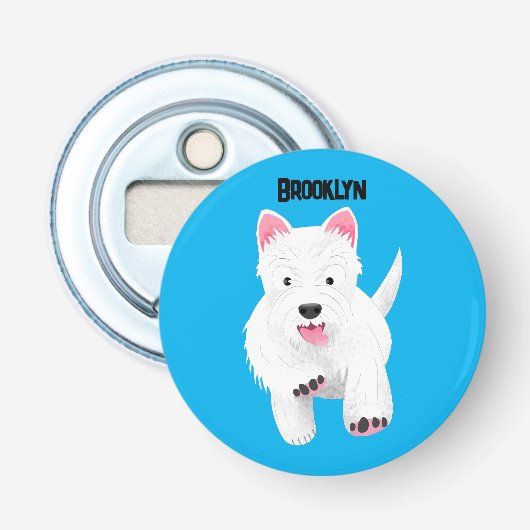 Schattig wit west highland terrier cartoon button flesopener (Voorkant)