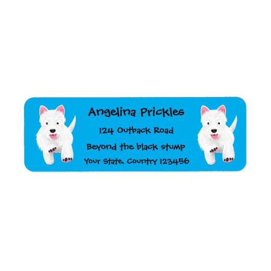 Schattig wit west highland terrier cartoon etiket (Voorkant)