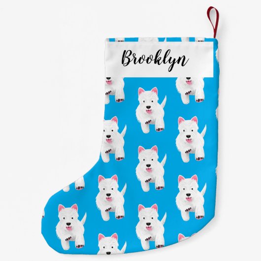 Schattig wit west highland terrier cartoon kleine kerstsok (Achterkant)