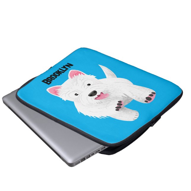 Schattig wit west highland terrier cartoon laptop sleeve (Voorkant onderkant)