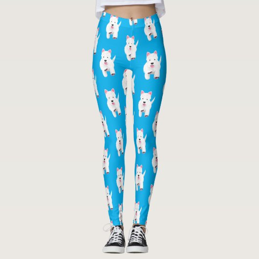 Schattig wit west highland terrier cartoon leggings (Voorkant)