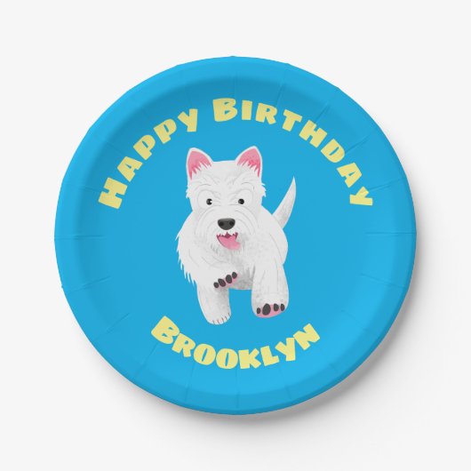 Schattig wit west highland terrier cartoon papieren bordje (Voorkant)