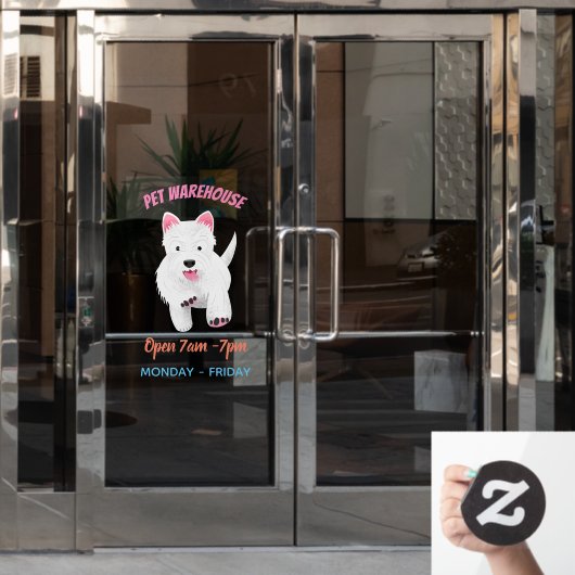 Schattig wit west highland terrier cartoon raamsticker (Kantoordeur)
