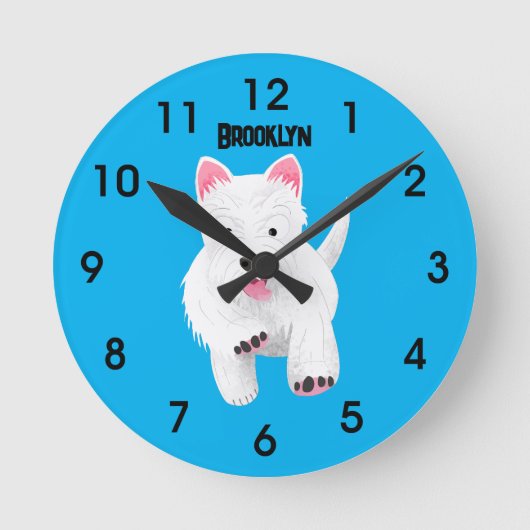 Schattig wit west highland terrier cartoon ronde klok (Voorkant)