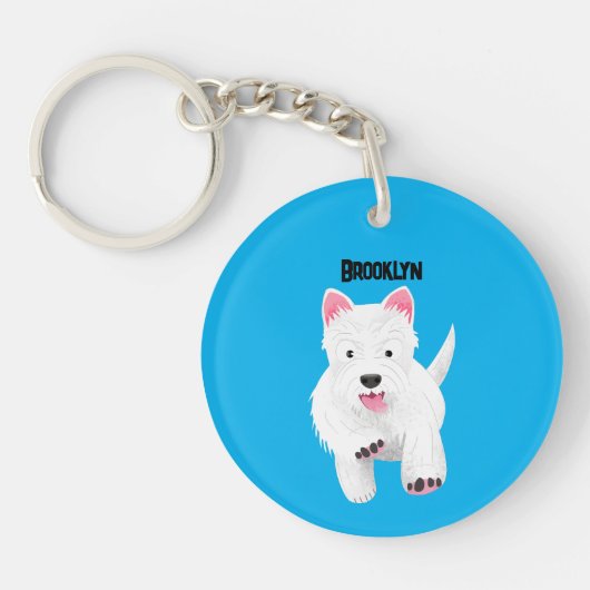 Schattig wit west highland terrier cartoon sleutelhanger (Voorkant)