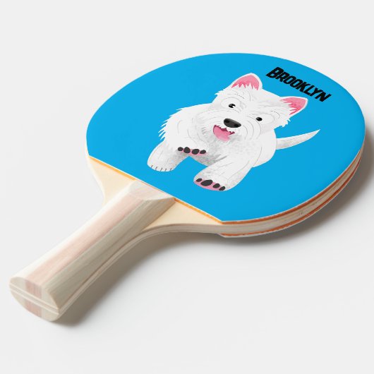 Schattig wit west highland terrier cartoon tafeltennisbatje (Voorkant Gekanteld)