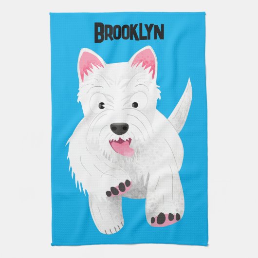 Schattig wit west highland terrier cartoon theedoek (Verticaal)
