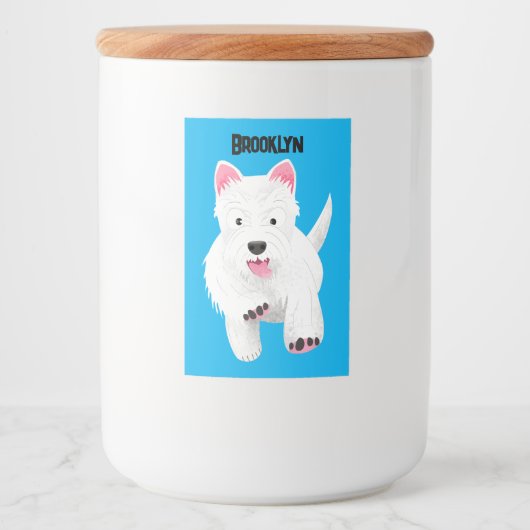 Schattig wit west highland terrier cartoon voedselcontainer etiket (Voorkant)