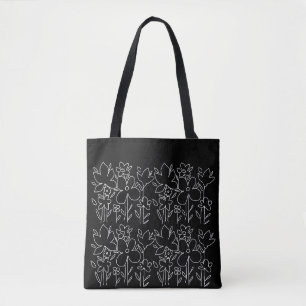 Schattig wit Wildflower Patroon Zwart-wit Tote Bag