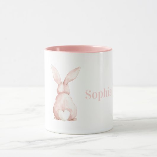 Schattig Witte Blos Roze Konijn Hart Staart Mok (Midden)