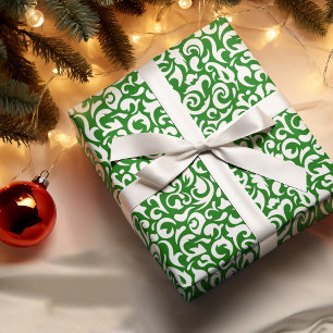 Schattig Witte Donkergroene Damast Bloem Motief Cadeaupapier