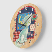 Schattig Witte Katje en Patchwork Grote Klok (Hoek)