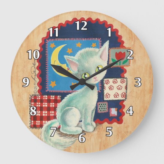 Schattig Witte Katje en Patchwork Grote Klok (Voorkant)