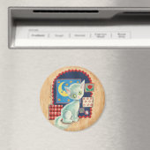 Schattig Witte Kitten en Quilt Patchwork Kunst Magneet (Insitu (Vaatwasser))