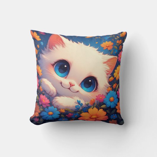 Schattig Witte Kitten Met Helderblauwe Ogen Kussen (Voorkant)