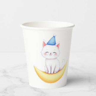 Schattig Witte Kitten op Maan Papieren beker