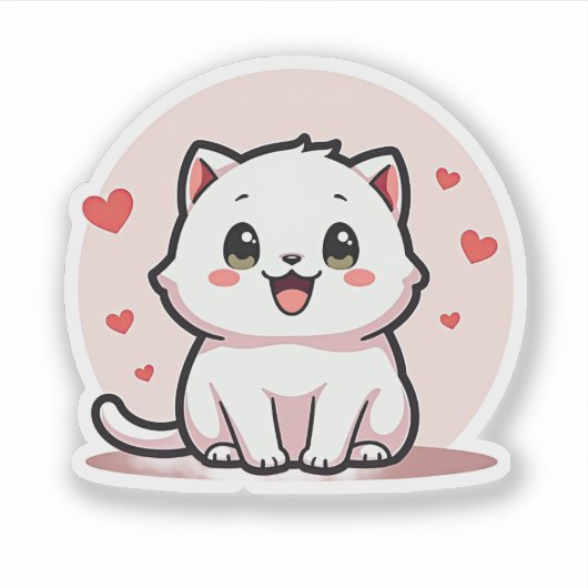 Schattig Witte Kitten – Pastel Stijl Sticker (Voorkant)