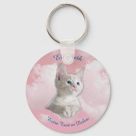 Schattig Witte Kitten Roze Lucht, Blauwe Naam & Ex Sleutelhanger