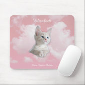 Schattig Witte Kitten Roze Lucht Wolken Naam, Extr Muismat (Met muis)