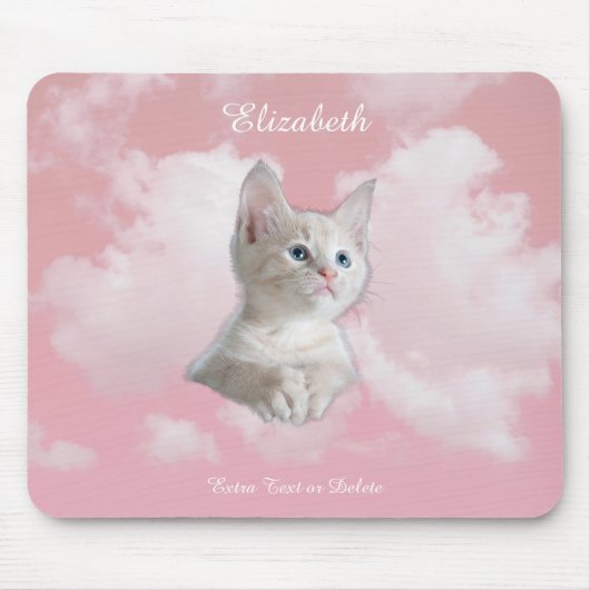 Schattig Witte Kitten Roze Lucht Wolken Naam, Extr Muismat (Voorkant)
