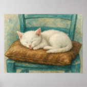 Schattig Witte Kitten Slapend Poster (Voorkant)