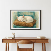 Schattig Witte Kitten Slapend Poster