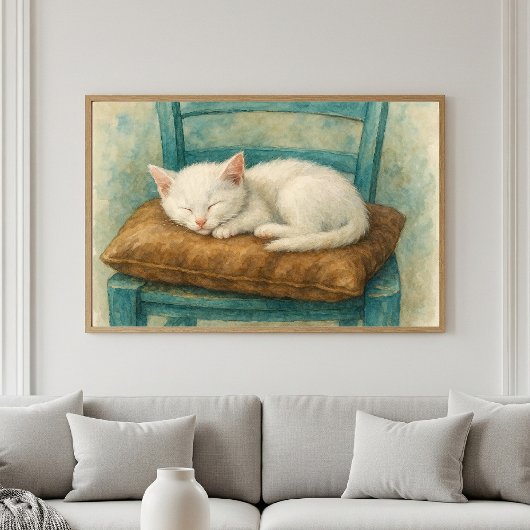 Schattig Witte Kitten Slapend Poster