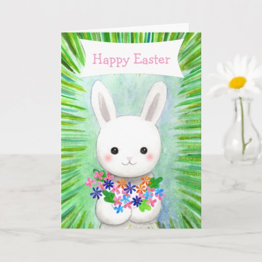 Schattig Witte Konijn Konijn Aangepaste Tekst Gelu Kaart (Kleine Plant)