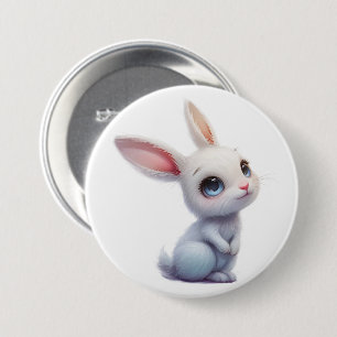 Schattig Witte Konijn met Grote Blauwe Ogen Ronde Button 7,6 Cm