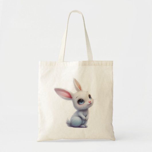 Schattig Witte Konijn met Grote Blauwe Ogen Tote Bag (Voorkant)