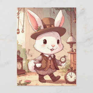 Schattig Witte Konijn Wonderland Whimsische Tijdsb Briefkaart