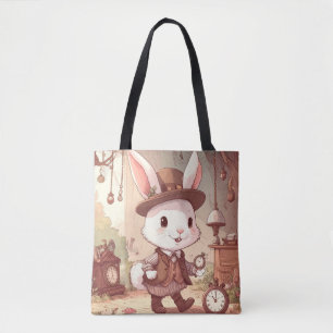 Schattig Witte Konijn Wonderland Whimsische Tijdsb Tote Bag