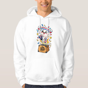 Schattig Witte Mascotte Box Jump Fitness Cartoon Hoodie