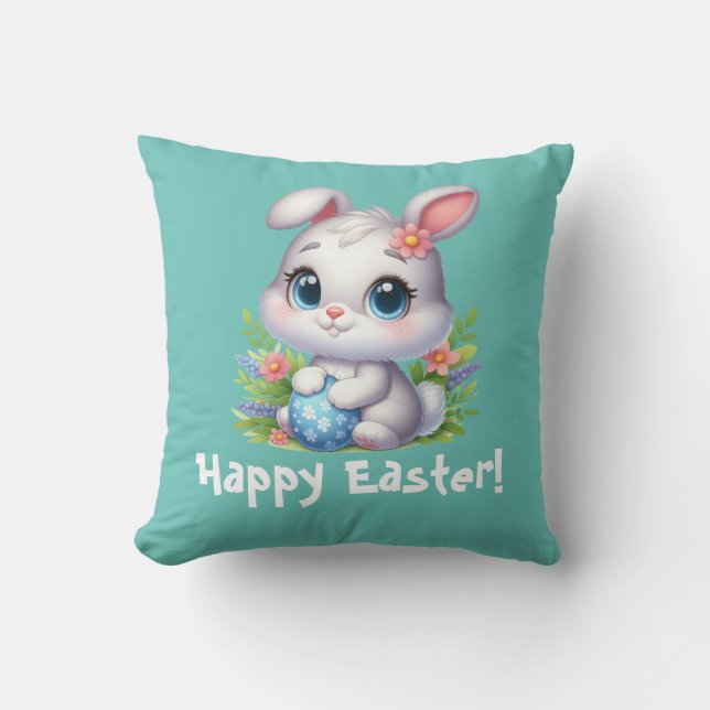 Schattig witte paashaas met ei kussen (Voorkant)