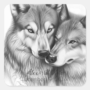Schattig wolf paar Romantische bruiloft Vierkante Sticker