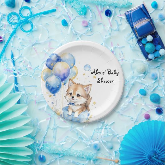 Schattig Wolf Pup Boy Baby shower Papieren Bordje (Feest)