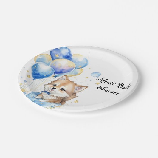 Schattig Wolf Pup Boy Baby shower Papieren Bordje (Gekanteld)