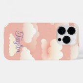 Schattig wolkenpatroon op roze hemel met naam Case-Mate iPhone case (Achterkant (horizontaal))